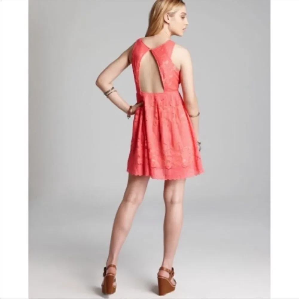 NWOT Free People Rocco Coral Pink Lace Babydoll Dress